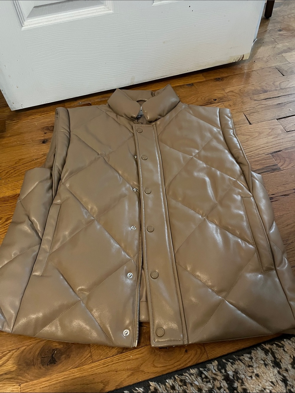 pistola Quilted Faux Leather Puffer Vest in Taupe